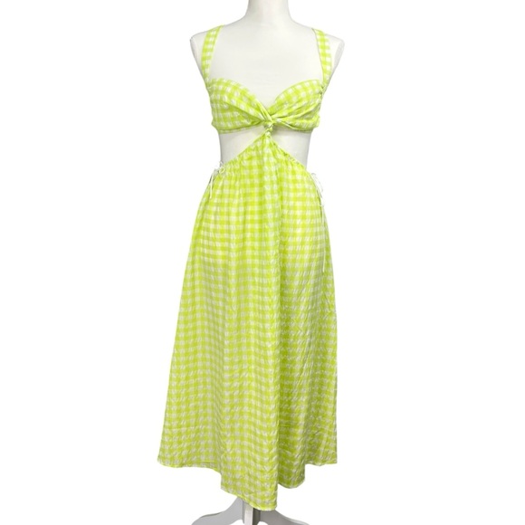 For Love and Lemons Maureen Midi Gingham Green White Cutout Dress Size Small NWT - Picture 3 of 9